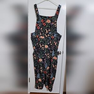 Cider Black Floral Corduroy Overalls 2X